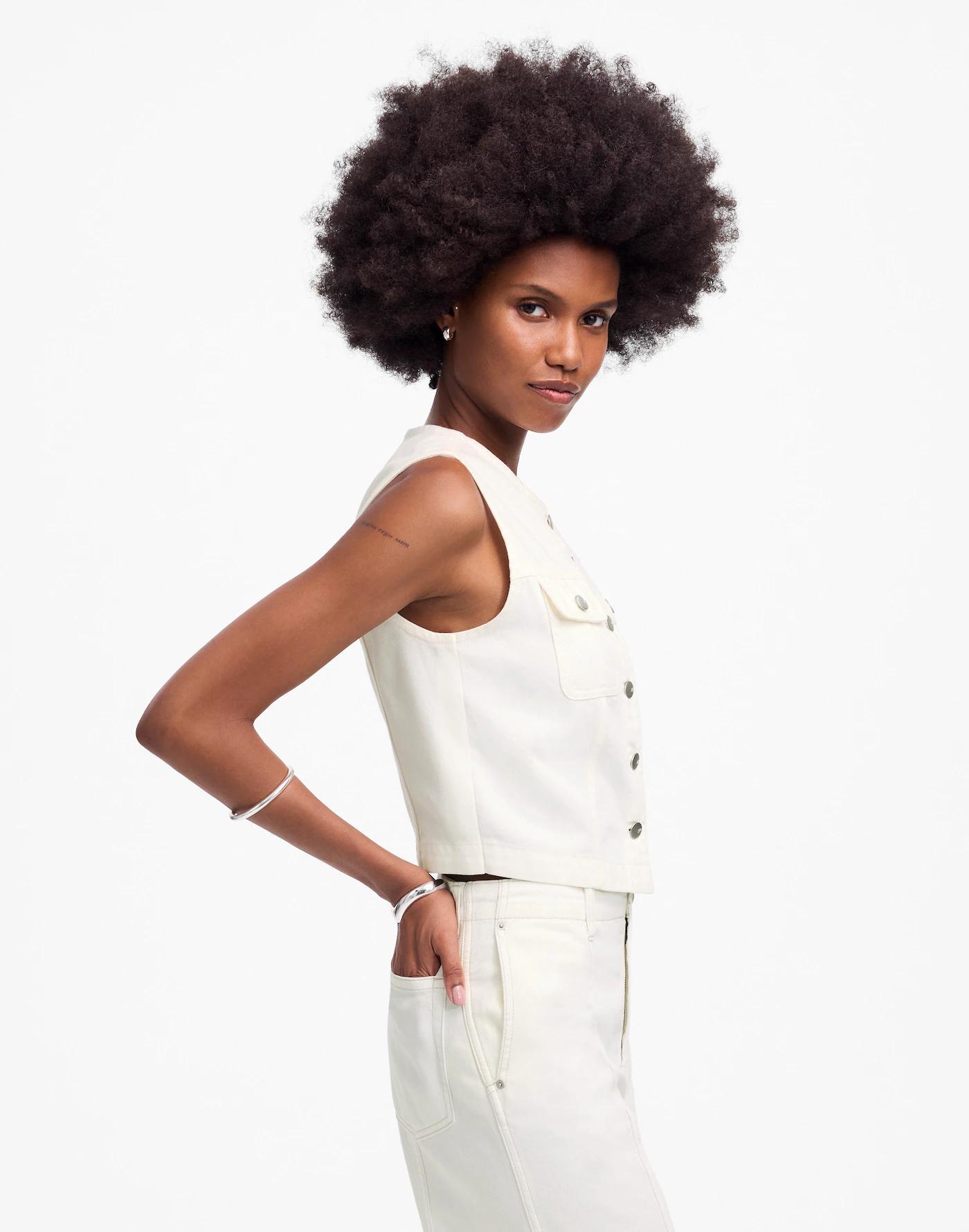 Cropped Vest in Tile White: Airy Denim Edition Product Image