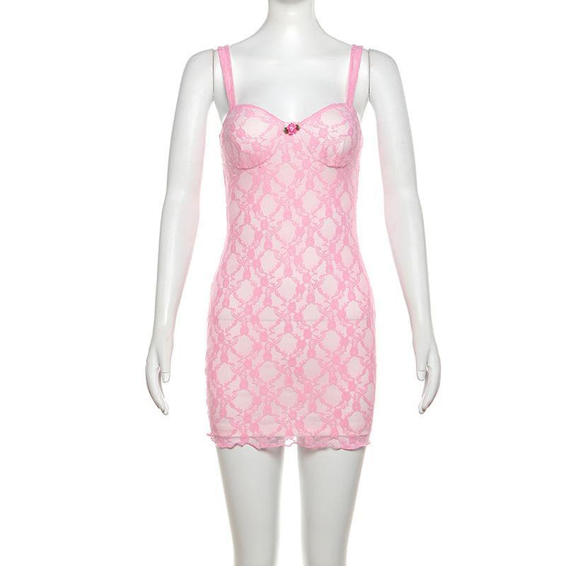 Sleeveless Lace Mini Bodycon Dress Product Image