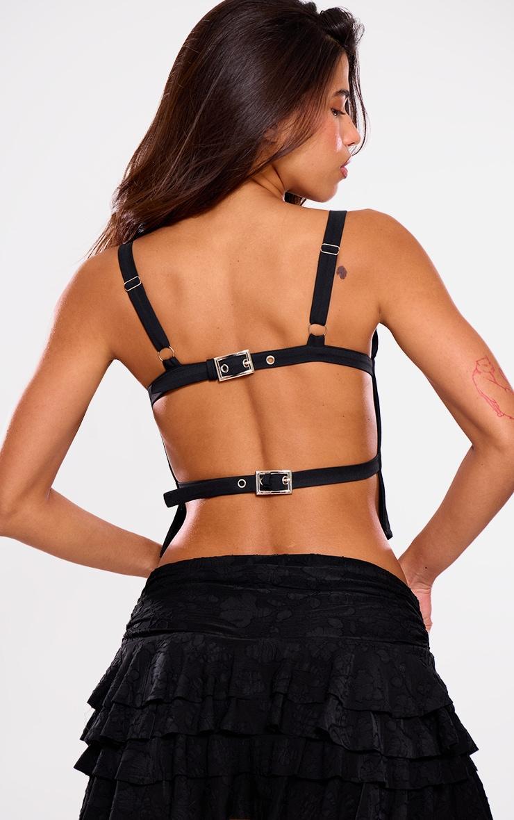 Black Backless Buckle Detail Crop Top Product Image
