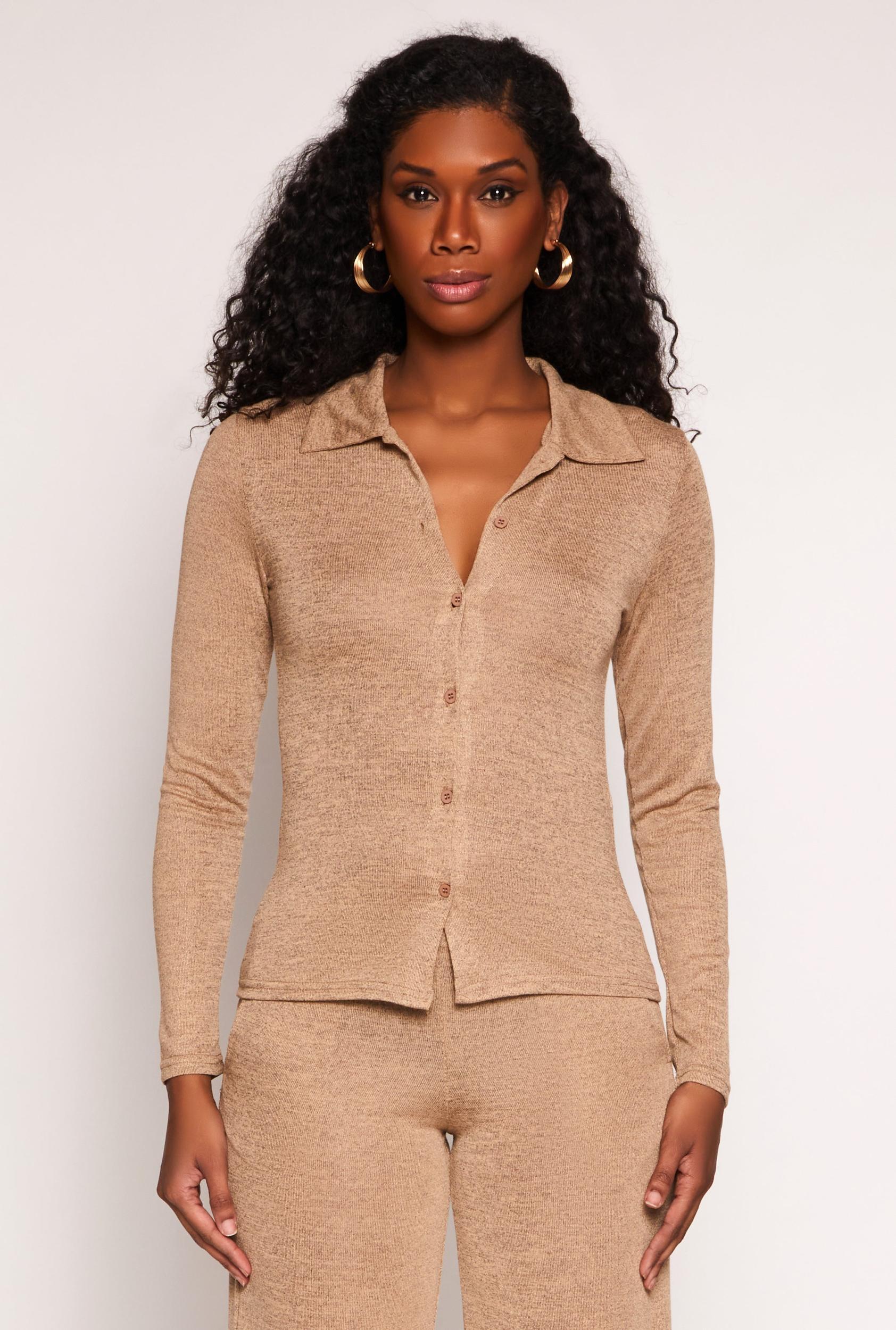Womens Daisy Button Front Long Sleeve Shirt Product Image