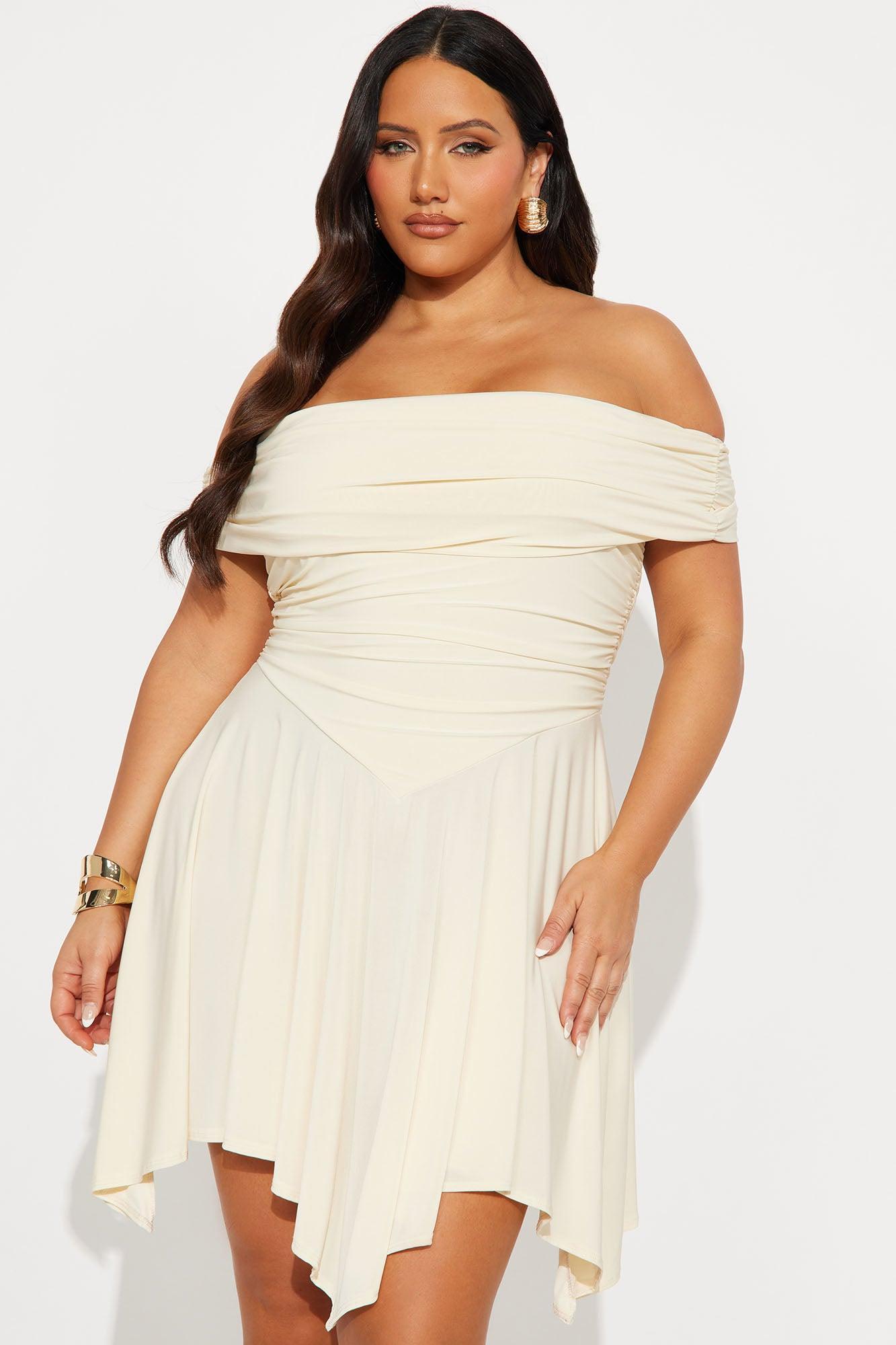Penelope Off Shoulder Mini Dress - Cream Product Image