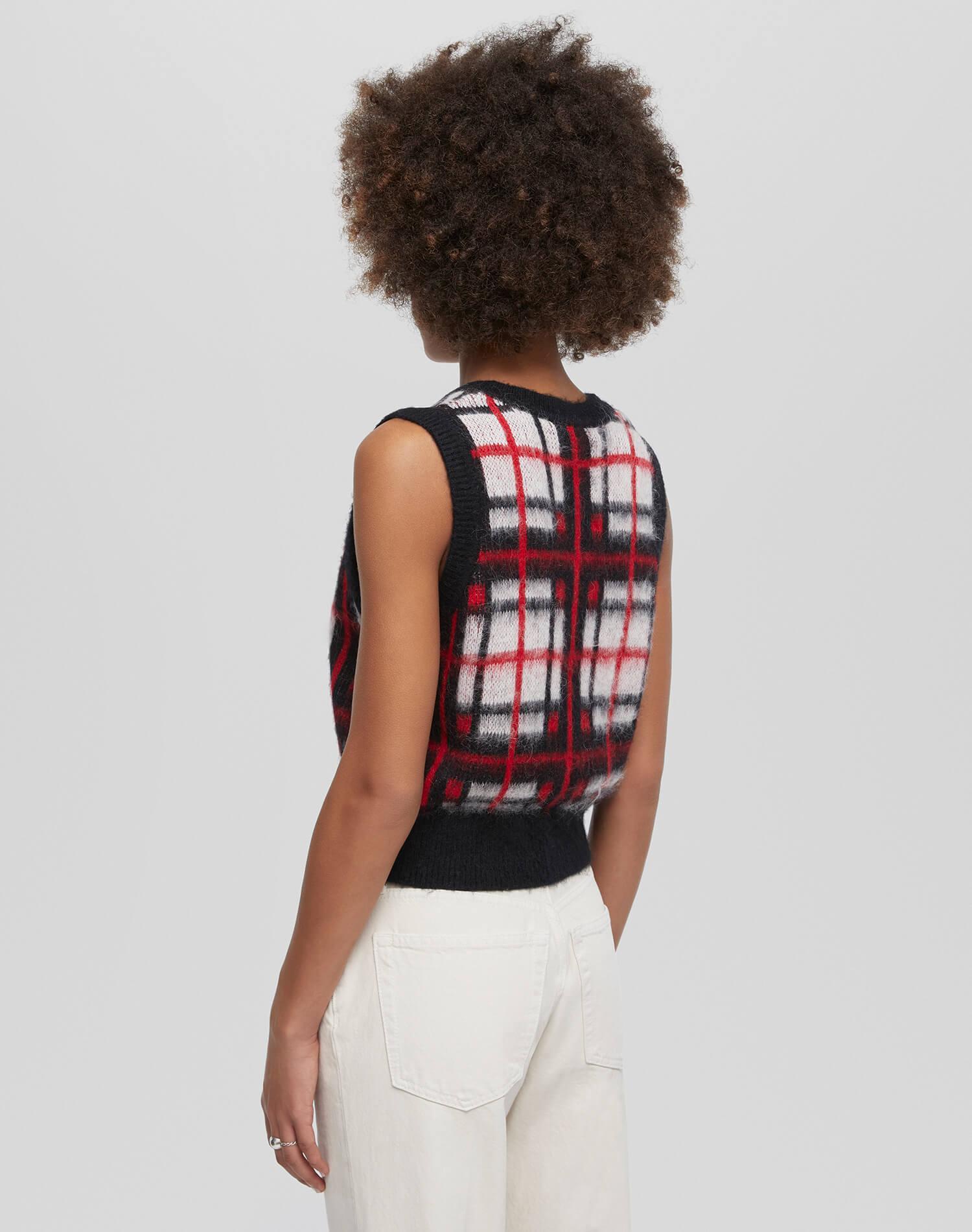 Tartan V Neck Vest - Black/Red/White Product Image