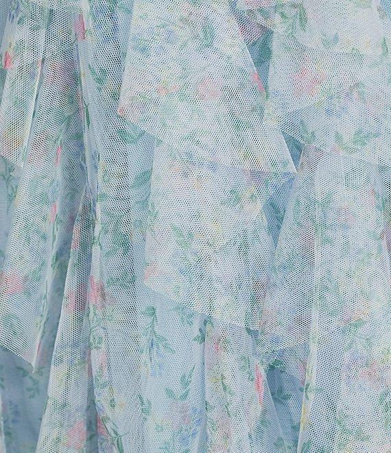 City Vibe Floral Tulle Spaghetti Strap Sweetheart Neck Ruffled Dress Product Image