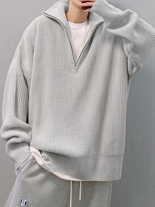 Men's Solid Half Zip Pullover Knit Sweater Product Image