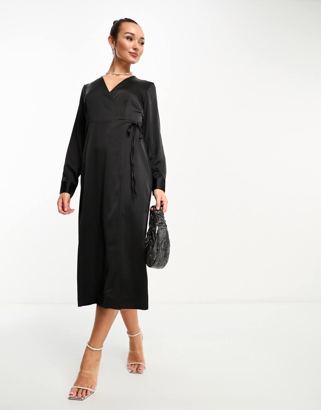 YAS satin wrap maxi dress Product Image