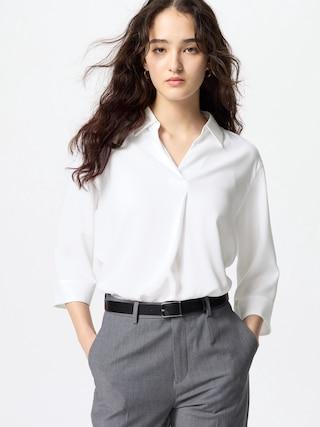 Womens Rayon Skipper Collar Blouse 3/4 Sleeve White 2XL UNIQLO US Product Image