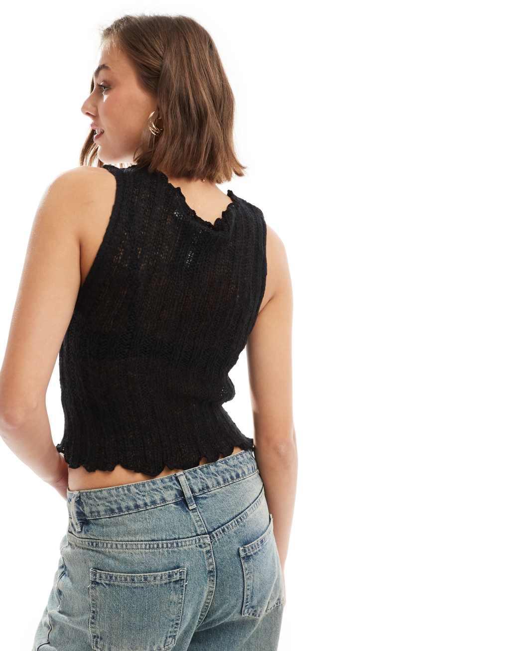 COLLUSION lettuce hem knit tank top in black Product Image