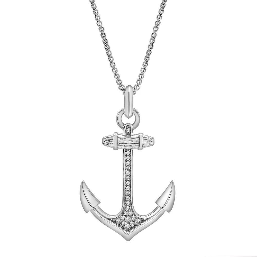 Men's Sterling Silver 1/6 Carat T.W. Diamond Anchor Pendant Necklace, Size: 22" Product Image