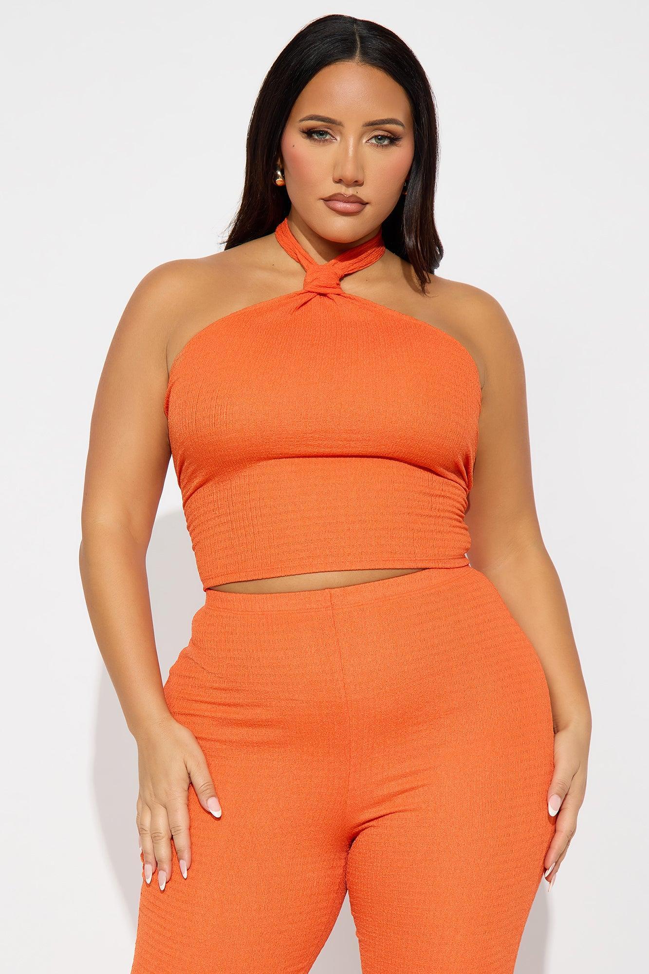 Ana Textured Halter Pant Set - Orange Product Image