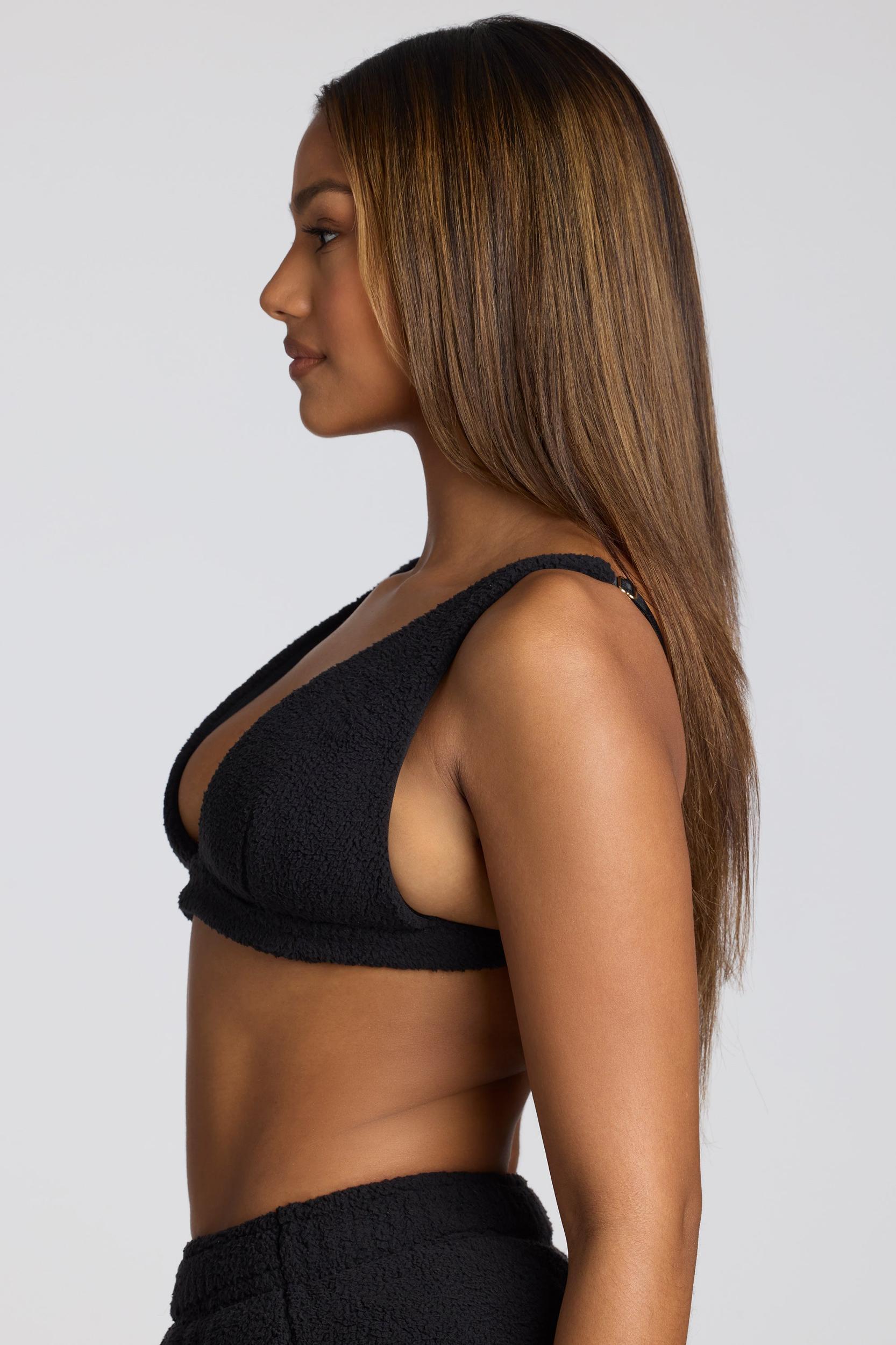 V Neck Fleece Bralette in Black Product Image