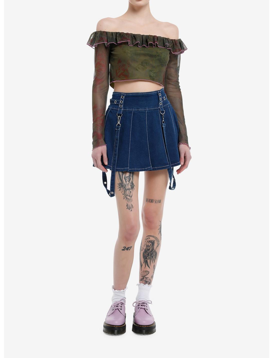 Grunge Butterfly Floral Off-The-Shoulder Crop Top Product Image