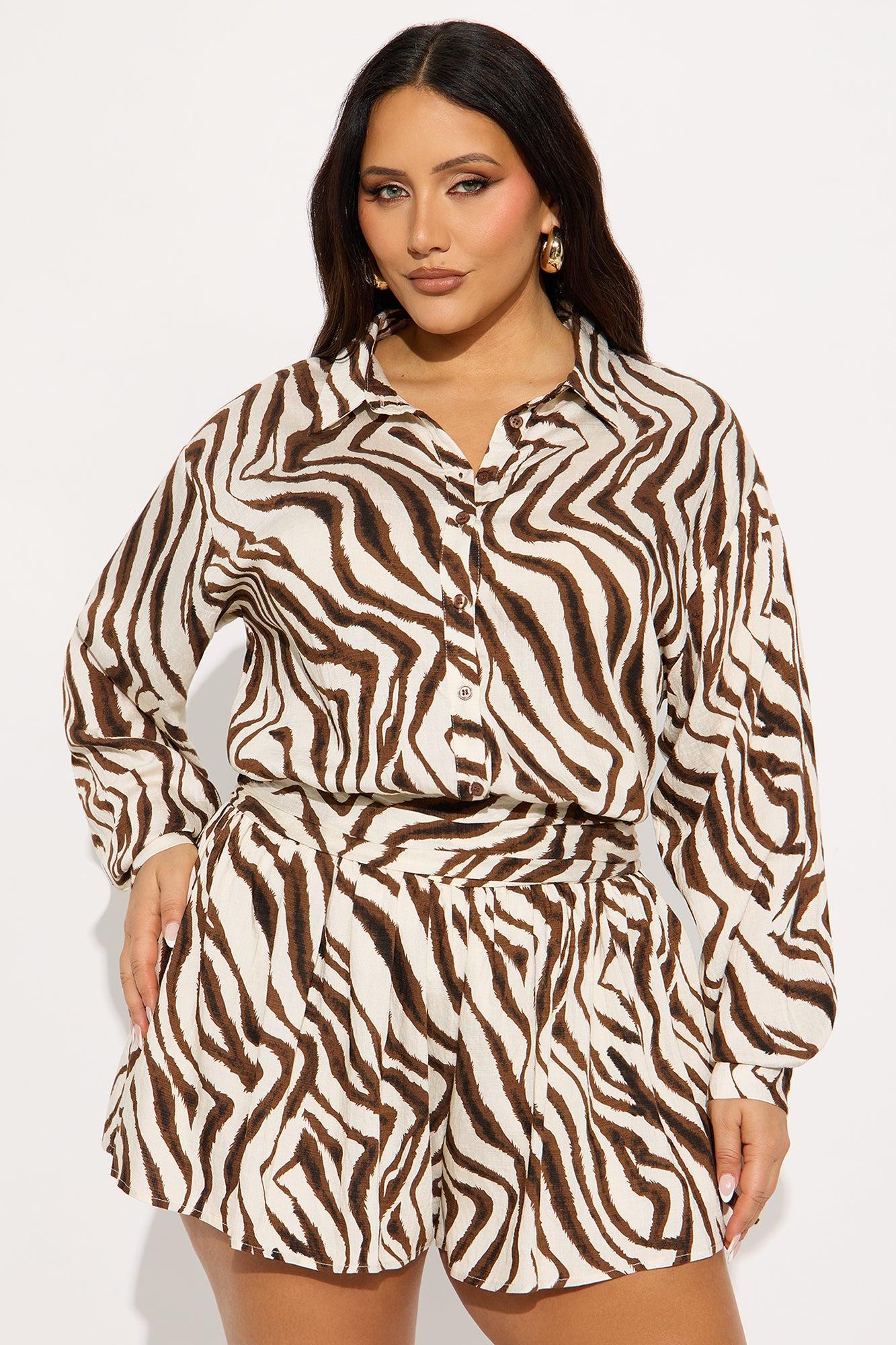 Rania Long Sleeve Button Up Romper - Brown/combo Product Image