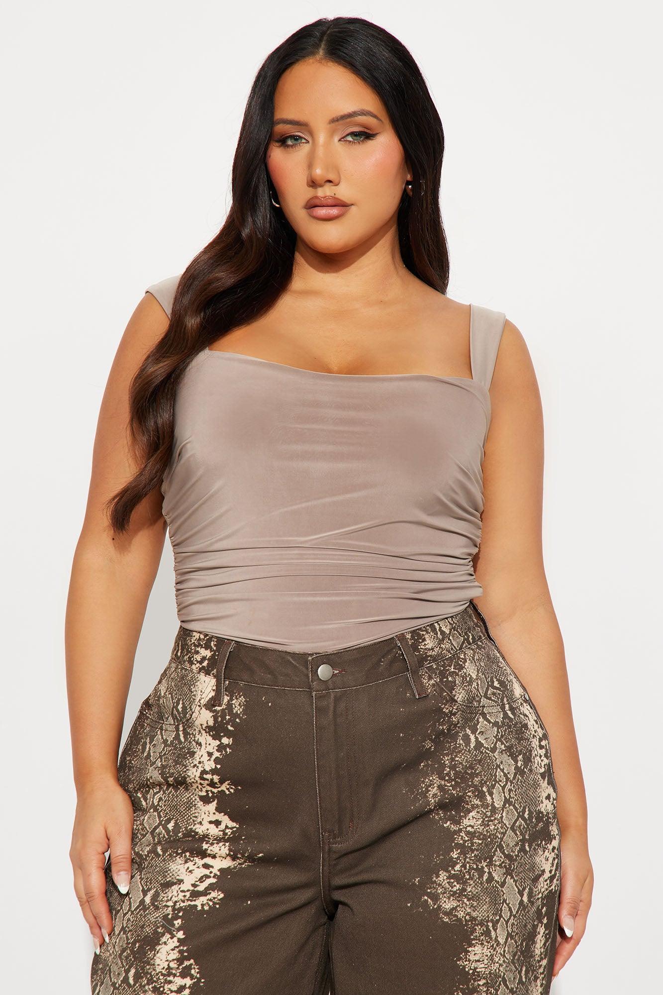 So Close Square Neck Bodysuit - Taupe Product Image
