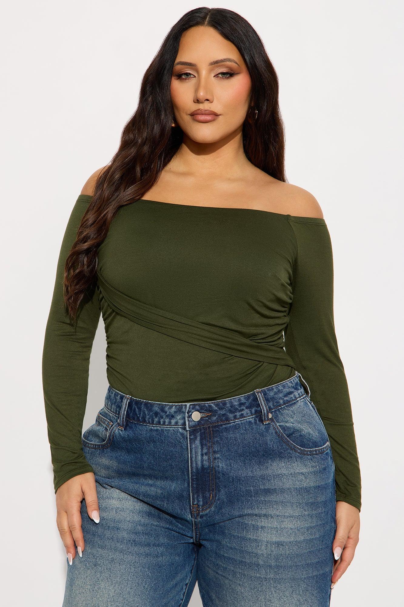 Gilda Off Shoulder Long Sleeve Bodysuit - Olive Product Image