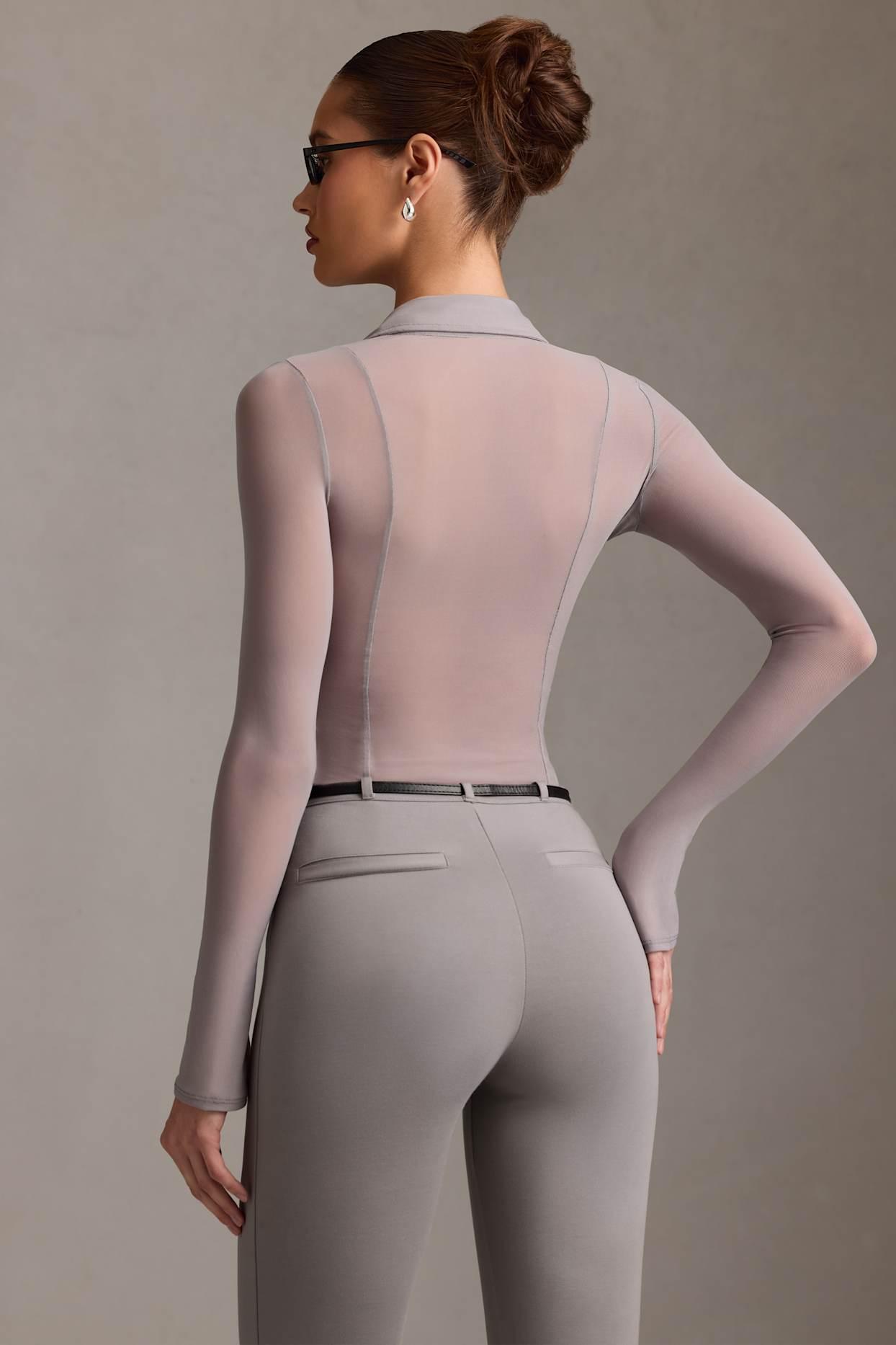 Sheer Long-Sleeve Shirt in Grey Product Image