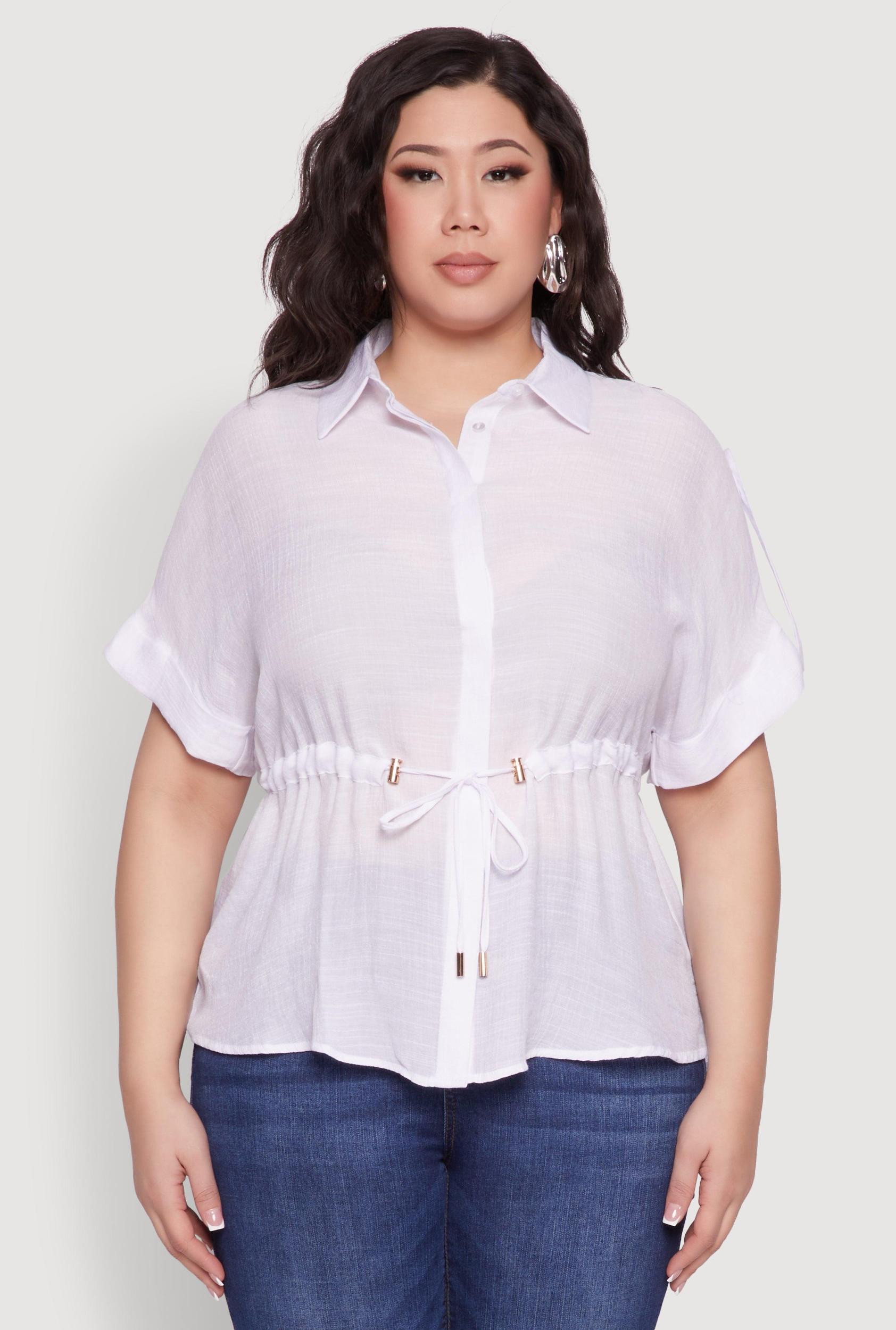 Plus Size Drawstring Waist Shirt Female Product Image
