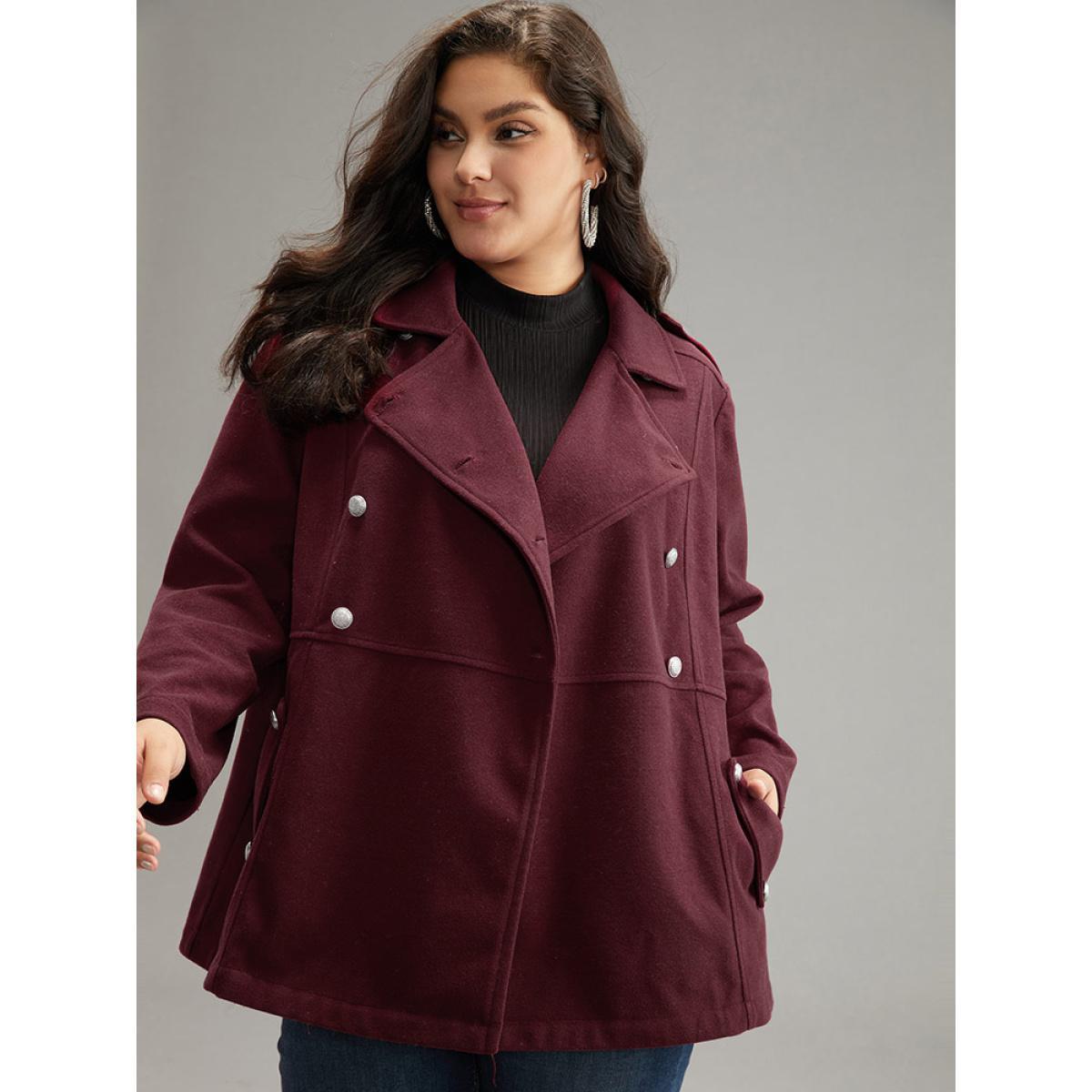Plus Size Solid Button Detail Pocket Lapel Collar Coat Women Scarlet Casual Plain Ladies Dailywear Winter Coats BloomChic 30/6X Product Image