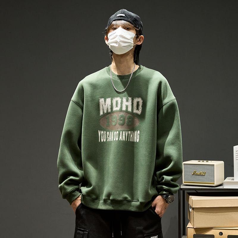 Crew Neck Lettering Print Sweatshirt Product Image