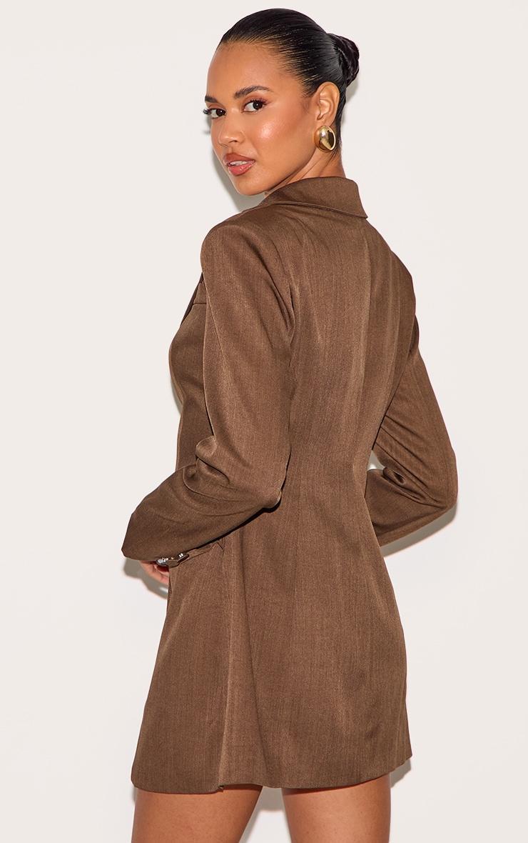 Chocolate Woven Cinched Waist Blazer Dress Product Image
