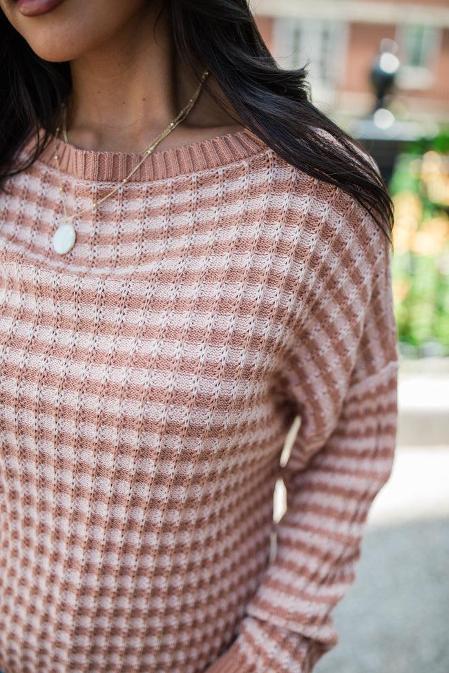 Midnight Dreams Tan And Brown Striped Sweater SALE Product Image