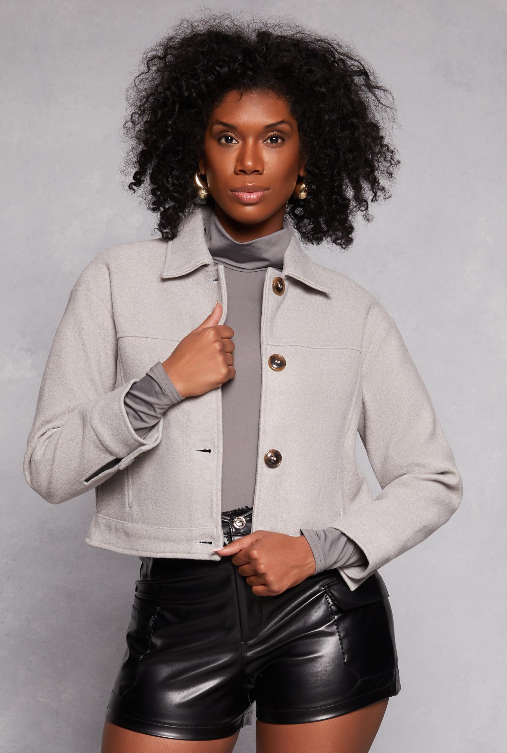 Womens Wool Button Down Cropped Jacket Product Image
