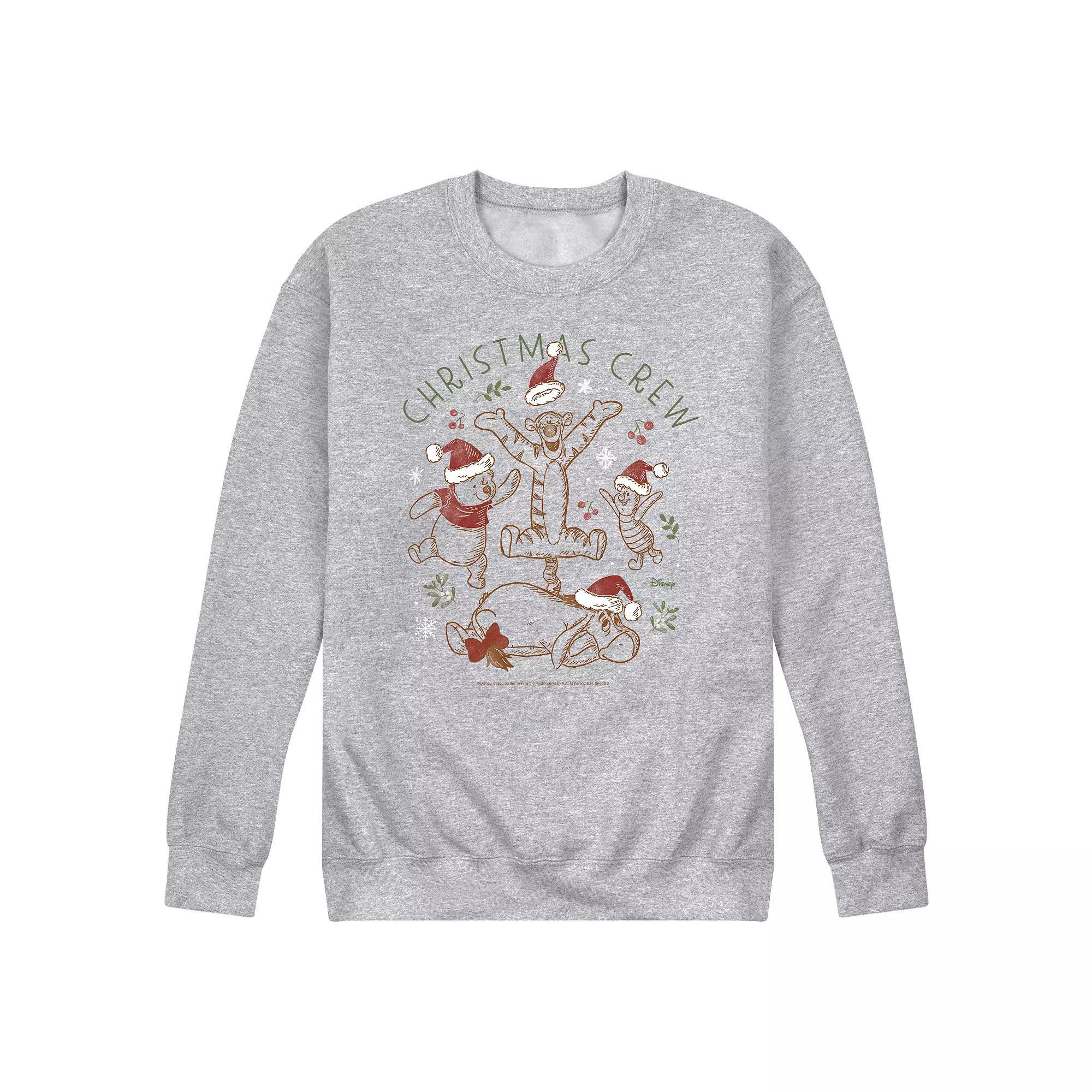 Disneys Winnie The Pooh Mens Christmas Crew Fleece Sweatshirt Grey Gray Product Image