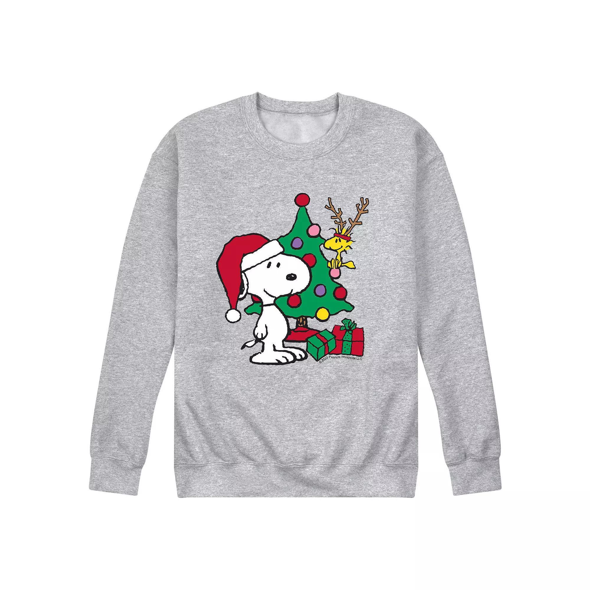Mens Peanuts Happy Holiday Sweatshirt Athletic Grey Product Image