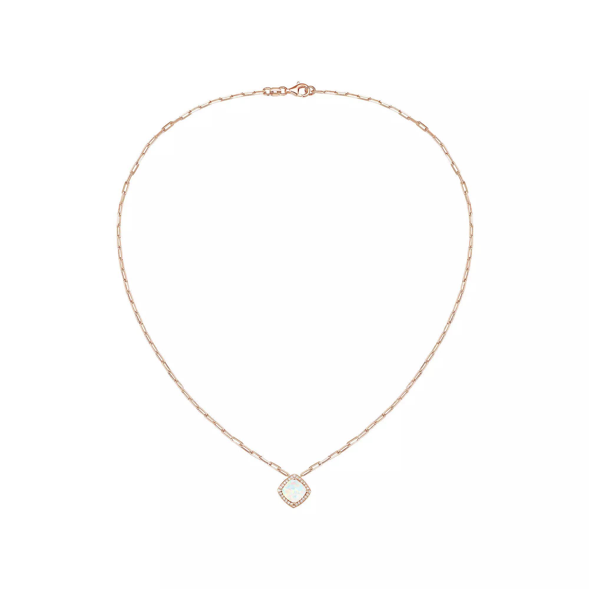 14k Rose Gold Over Silver Lab-Created Opal & White Sapphire Pendant Necklace, Women's, Size: 17", Pink Tone Product Image
