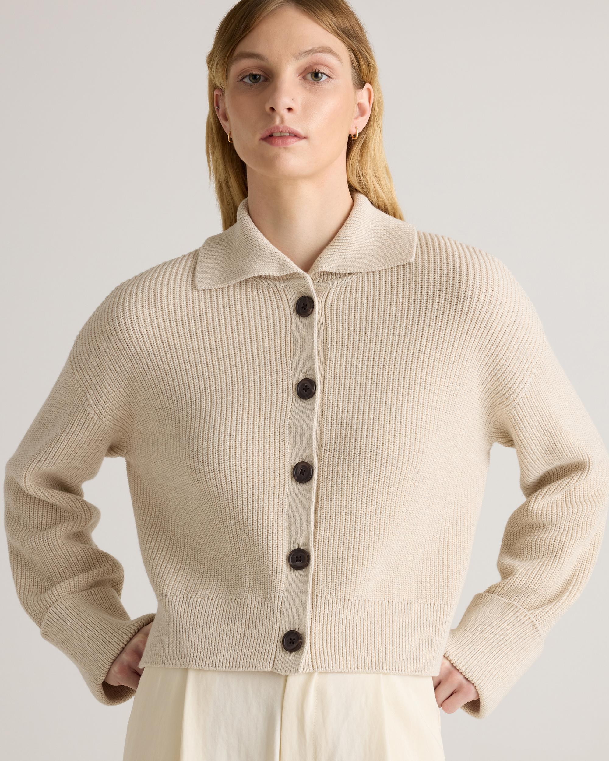 Quince | Women's Fisherman Collared Cardigan Sweater Organic Cotton Product Image