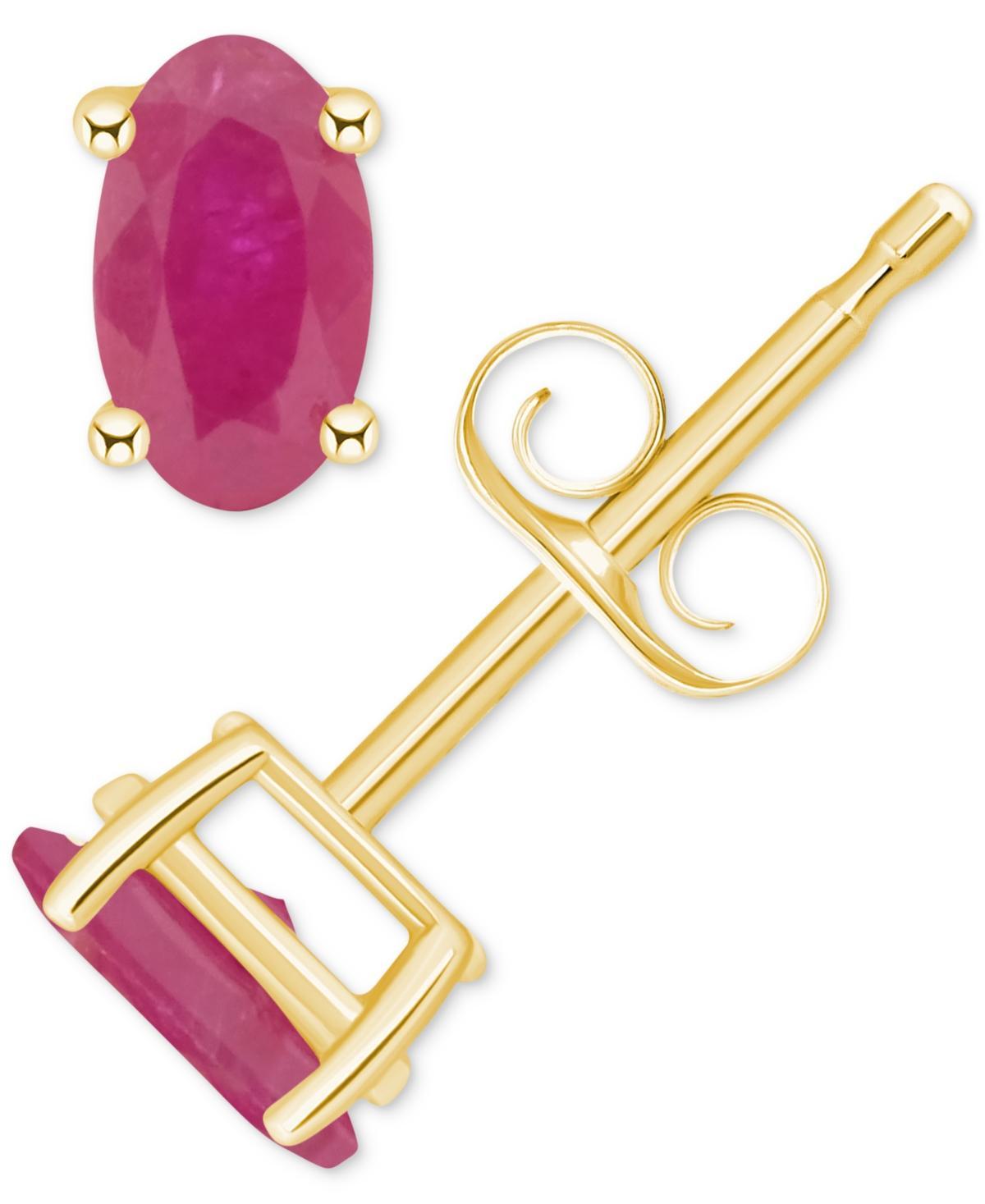 14k Gold Oval Birthstone Stud Earrings, Women's, Red Jul Product Image