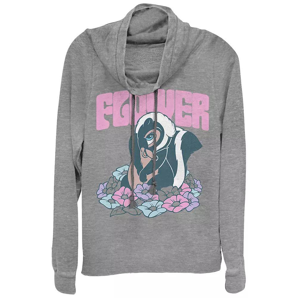Disney's Bambi Women's Plus Flower Cute Flirt Cowlneck Graphic Lightweight Long Sleeve, Girl's, Size: 1XL, Gray Grey Product Image