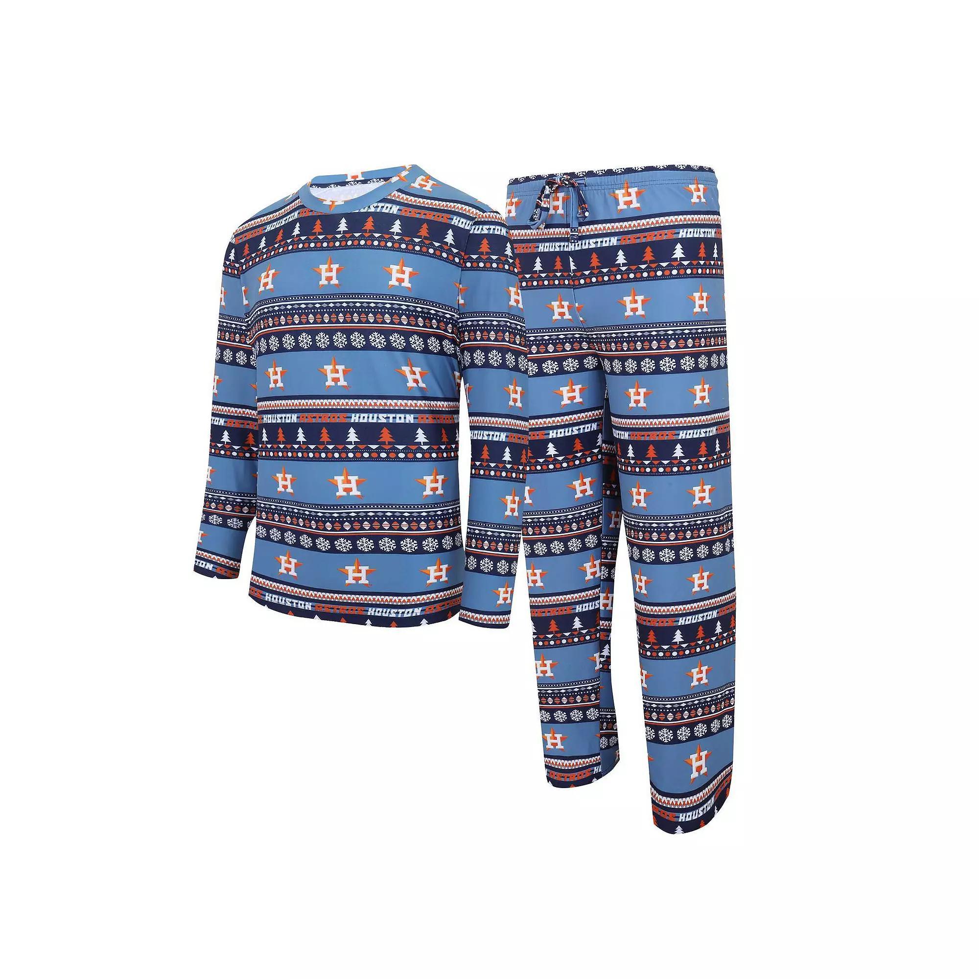 Men's Concepts Sport Navy Houston Astros Knit Ugly Sweater Long Sleeve Top & Pants Set, Size: 2XL, Blue Product Image