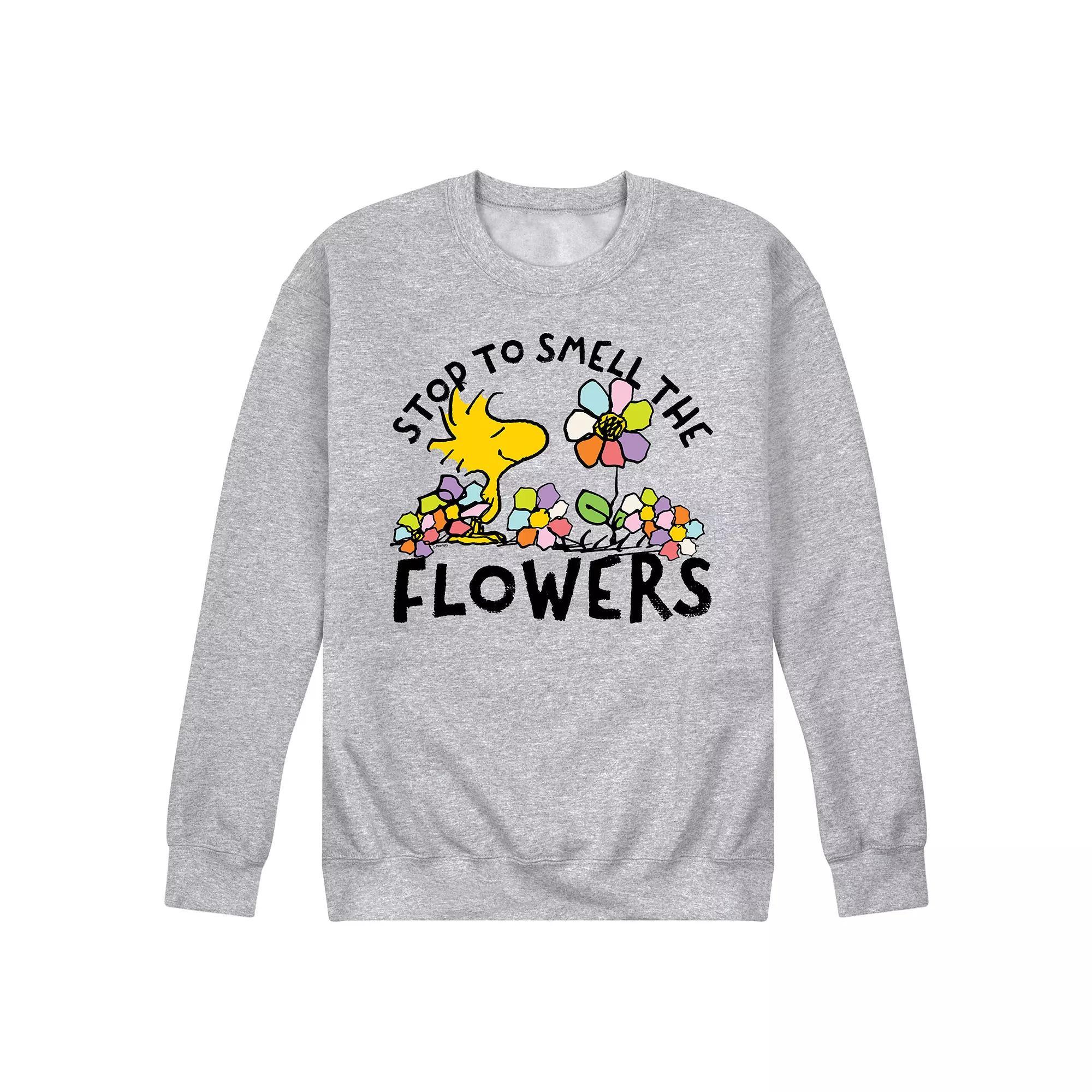 Mens Peanuts Stop & Smell The Flowers Long Sleeve Grey Gray Product Image