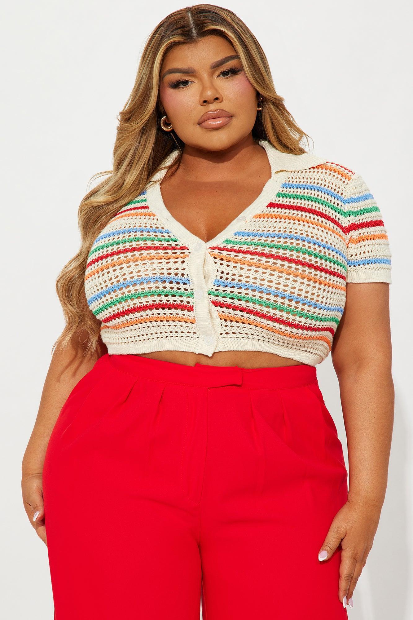 Over The Rainbow Crochet Top - Taupe/combo Product Image