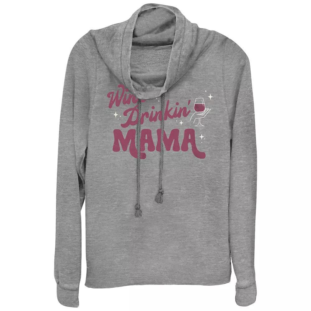 Women's Wine Drinking Mama Cowlneck Graphic Lightweight Long Sleeve, Girl's, Size: Small, Gray Grey Product Image