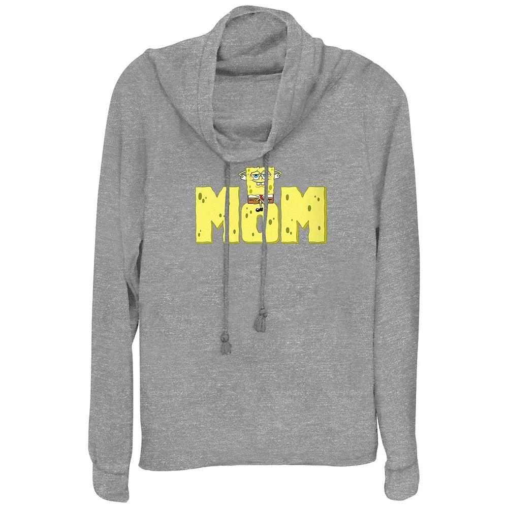 Women's SpongeBob SquarePants Mom Cowlneck Graphic Lightweight Long Sleeve, Size: Small, Gray Grey Product Image