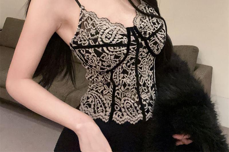 V-Neck Floral Embroidered Crop Corset Top Product Image