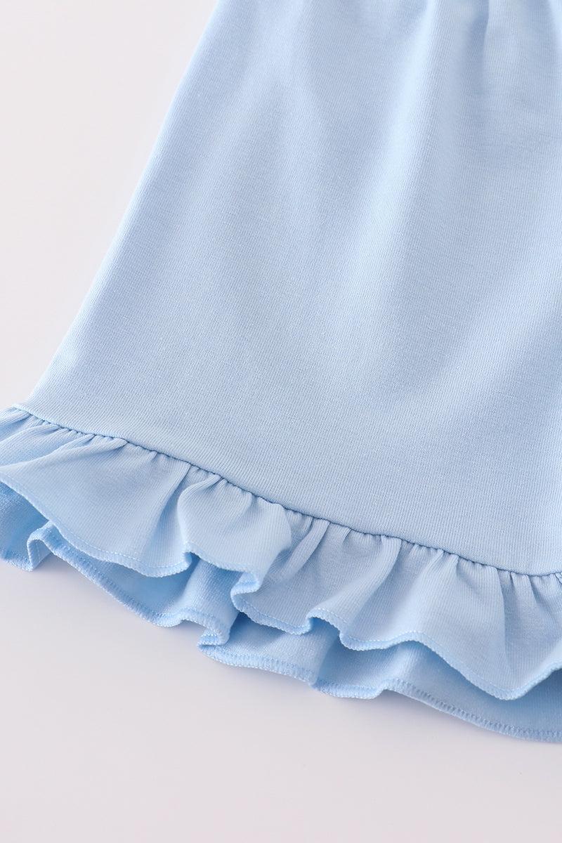 Blue floral bow ruffle shorts set Product Image