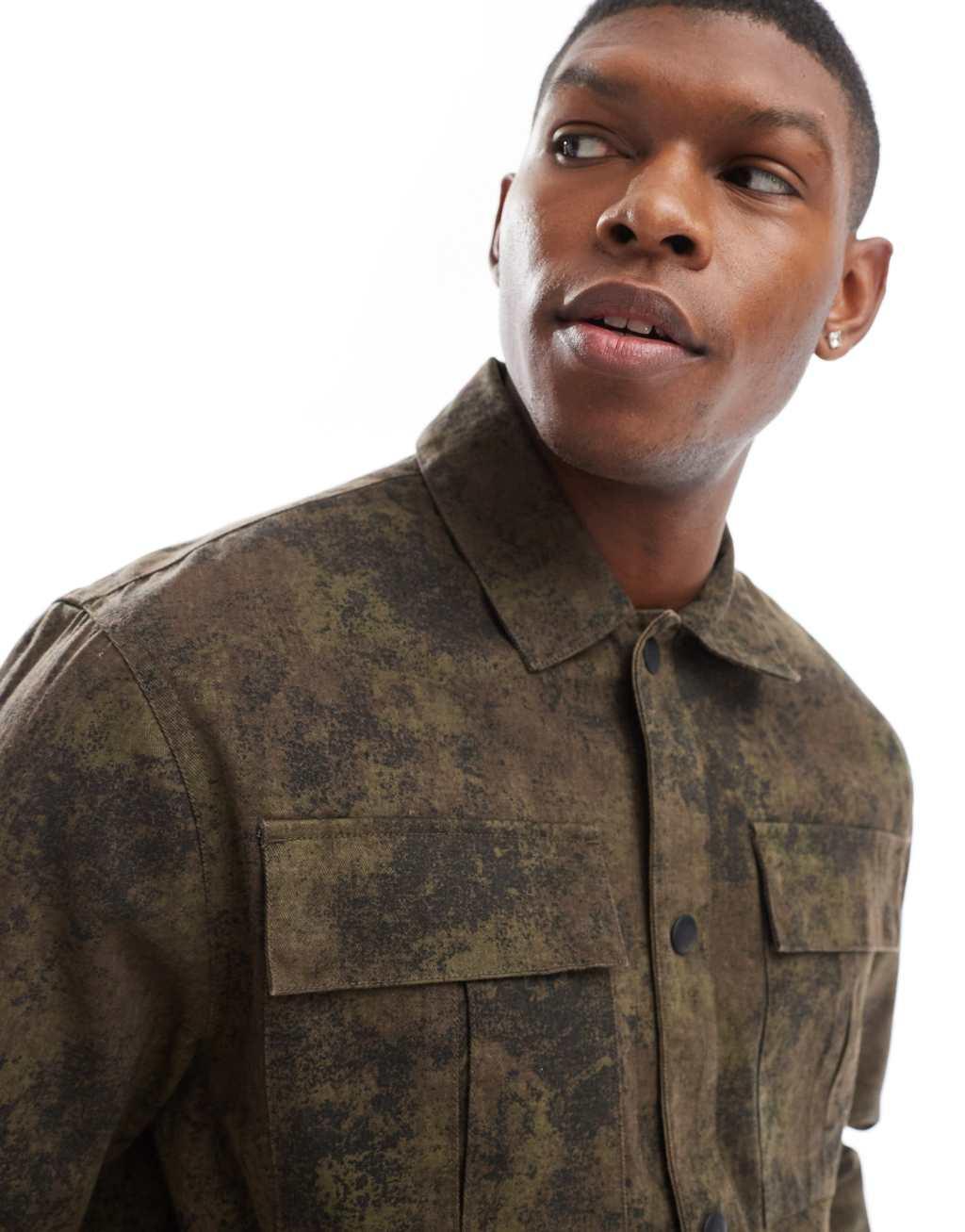 River Island Ame le Nuit overshirt in camo Product Image