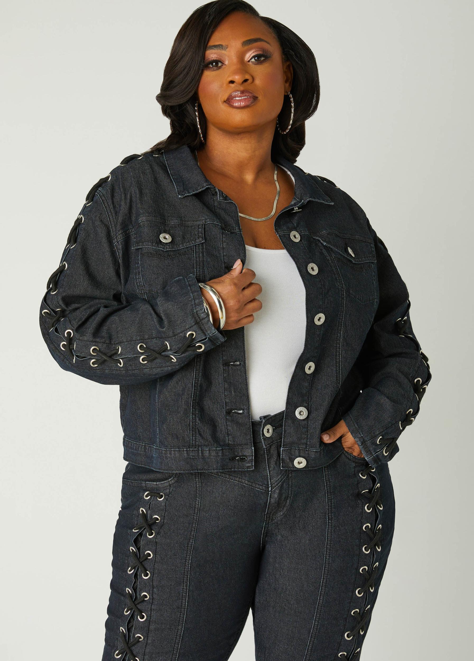 Plus Size Laced Up Mid Rise Skinny Jeans Ashley Stewart Product Image