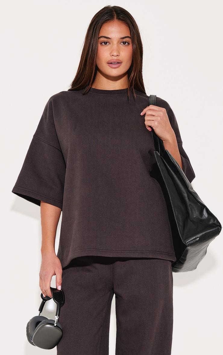  Charcoal Premium Oversized Boxy Short Sleeve Sweatshirt Product Image