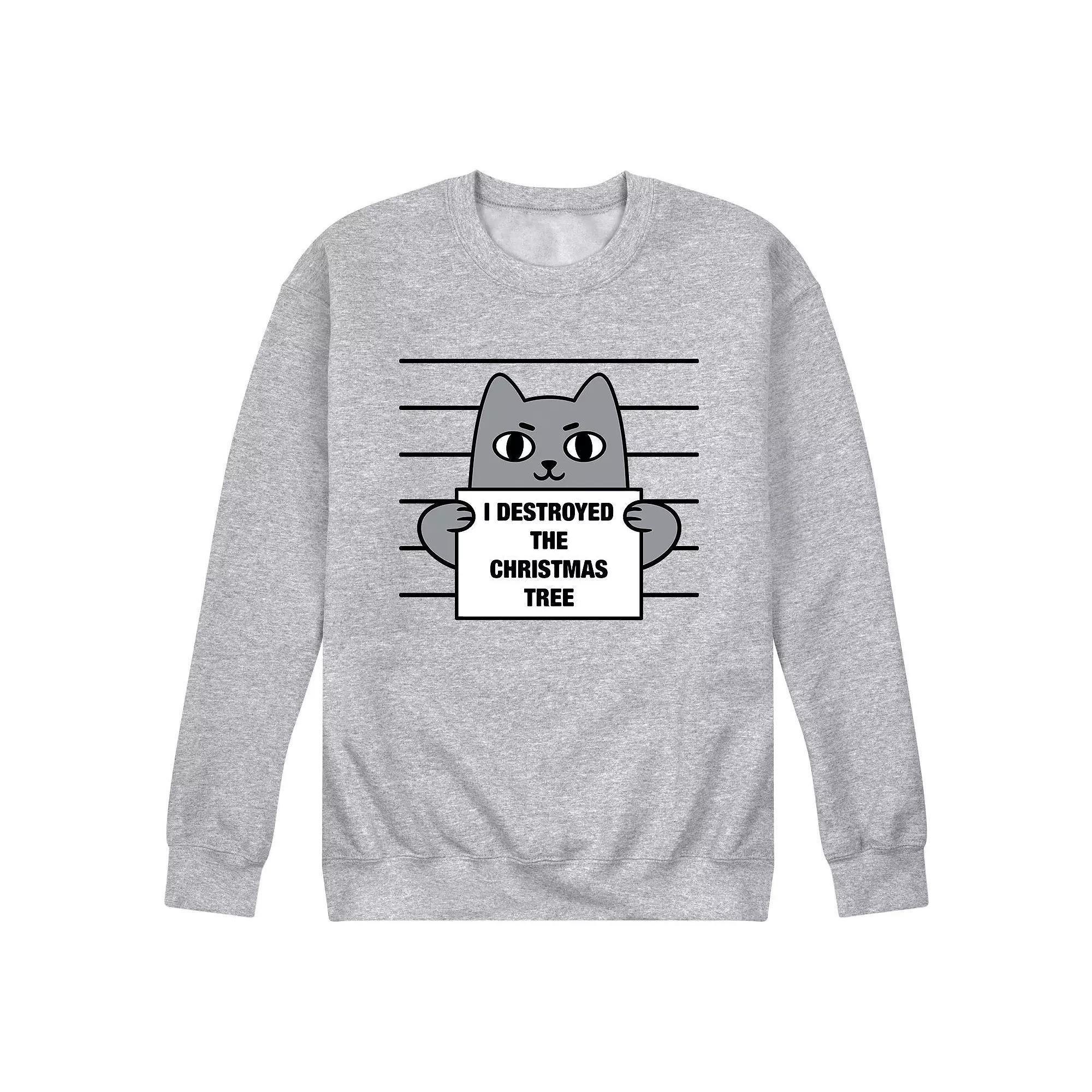 Mens Destroyed Christmas Tree Cat Sweatshirt Athletic Grey Product Image