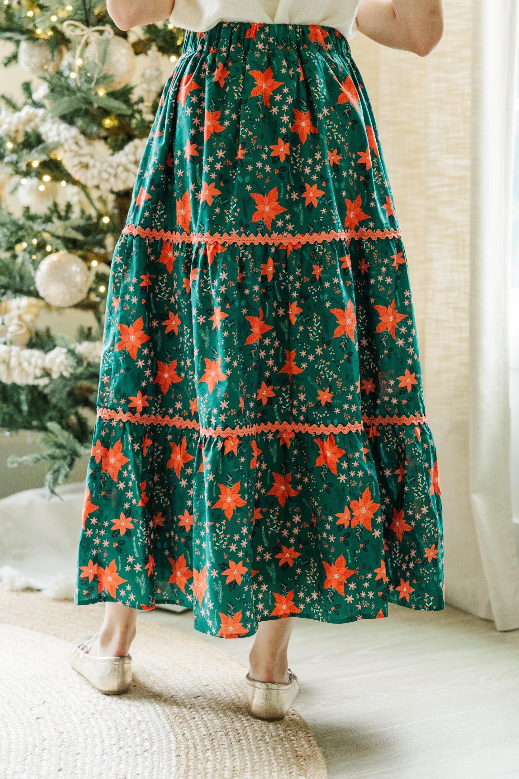 Show Me The Way Emerald Floral Midi Skirt Female Product Image