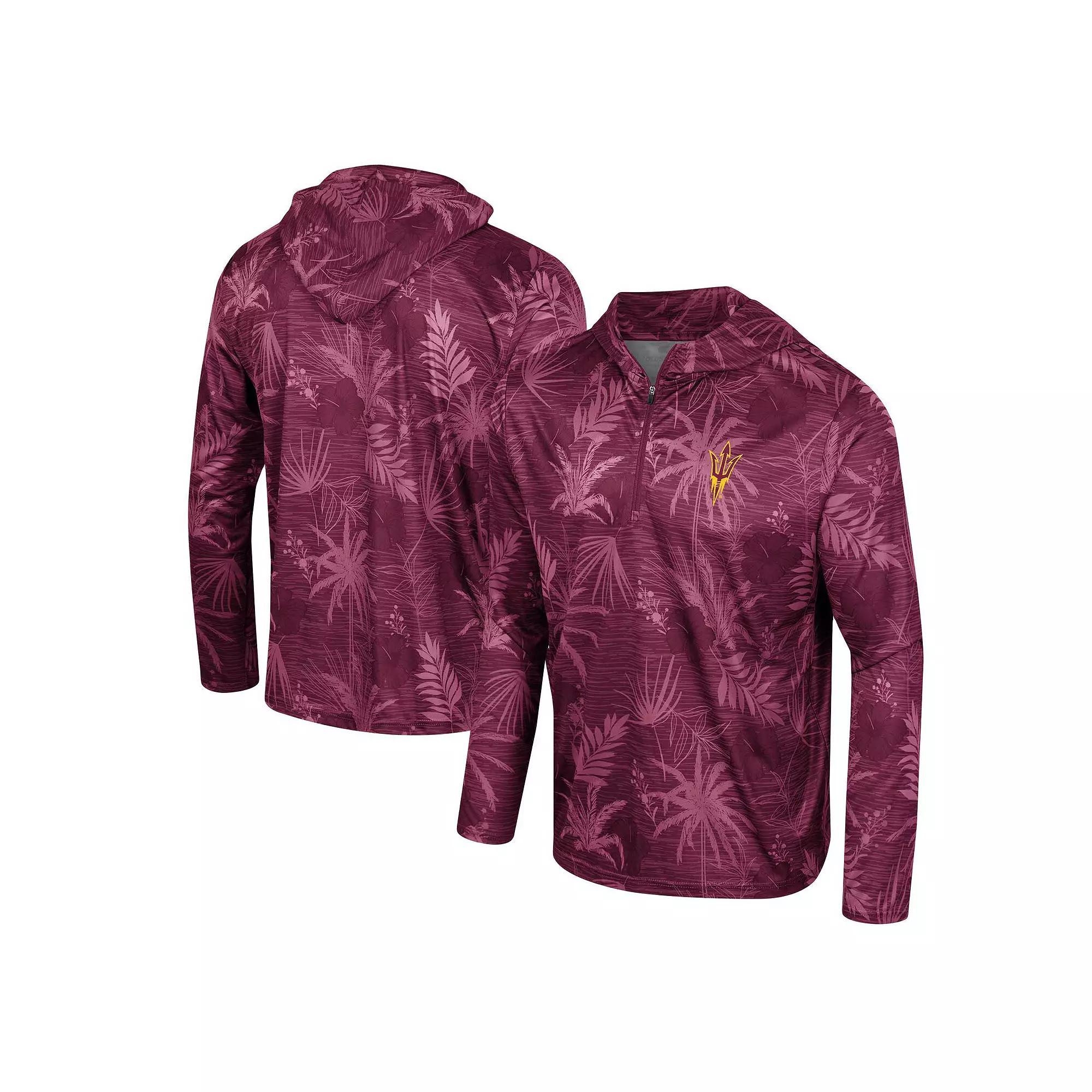 Men's Colosseum Crimson Alabama Crimson Tide Palms Printed Lightweight Quarter-Zip Hooded Top, Size: Large, Red Product Image