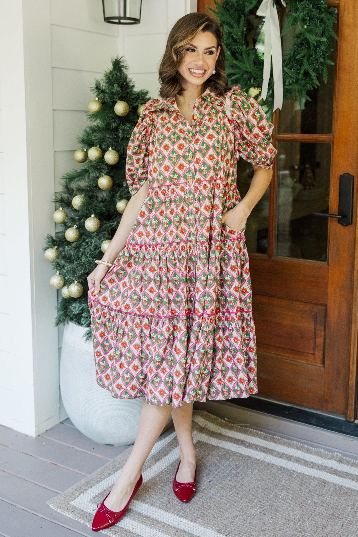 Run To You Green Holiday Medallion Print Midi Dress Female Product Image
