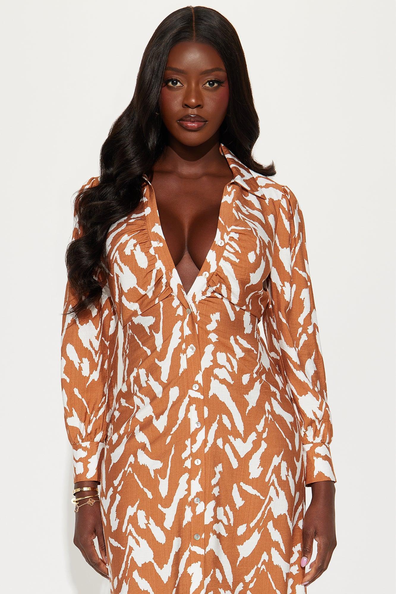Zalaura Collar Midi Dress - Mocha/combo Product Image