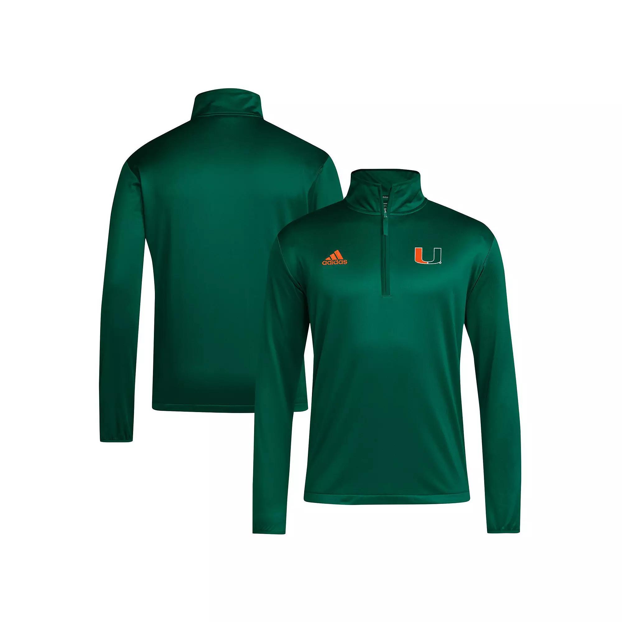 Men's adidas Green Miami Hurricanes 2024 Coaches Sideline Quarter-Zip Top, Size: Medium Product Image