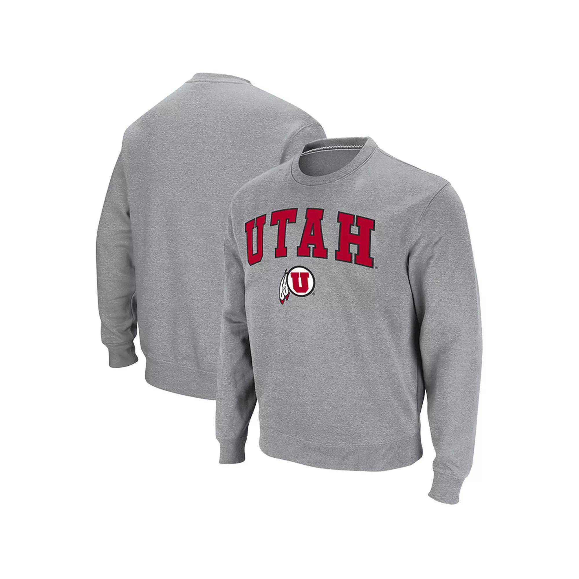 Men's Colosseum Heathered Gray Utah Utes Arch & Logo Tackle Twill Pullover Sweatshirt, Size: XL, Ute Grey Product Image