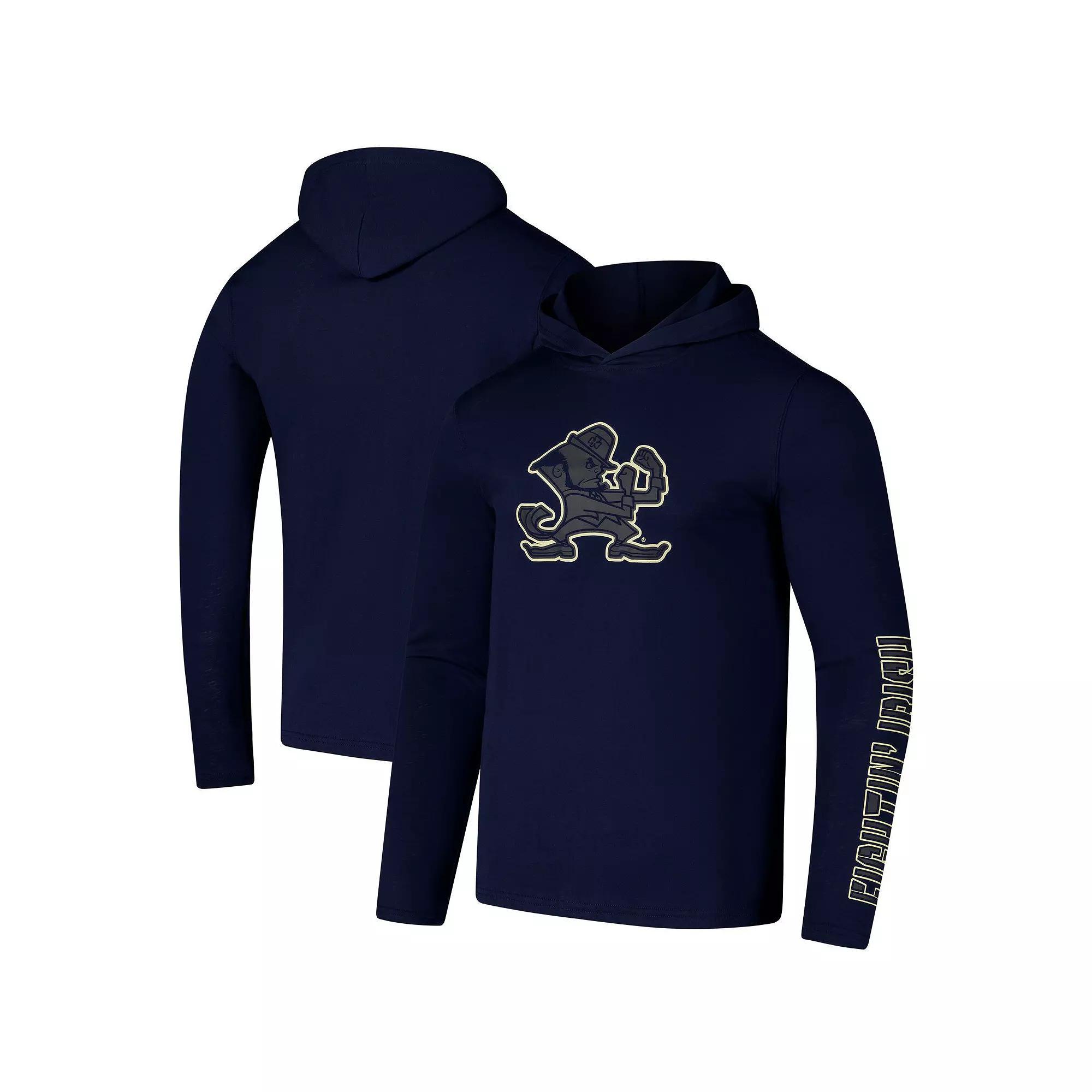 Men's Colosseum Navy Notre Dame Fighting Irish Color Pop Active Blend 2-Hit Long Sleeve Hooded T-Shirt, Size: Large, Blue Product Image