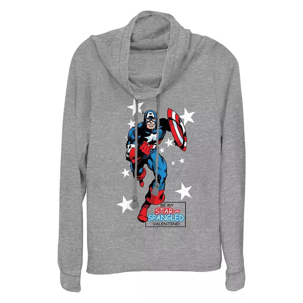 Plus Size Marvel Captain America Be My Star Spangled Valentine Cowlneck Graphic Lightweight Long Sleeve, Women's, Size: 1XL, Gray Grey Product Image